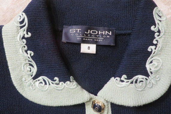 Vintage St. JOHNS Sweater  NAVY Blue and MINT Gre… - image 2