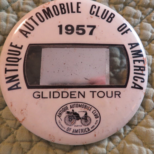 1957 ANTIQUE AUTOMOBILE Club of America Badge  //  Glidden Tour  //  Large Car Show Badge 3 1/2" Diameter  //  Car Collector - Enthusiast