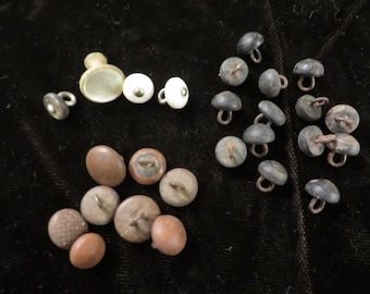 Antique SHOE BUTTONS  //  Victorian Era Shoe Buttons  //  Group of 26, Different Styles  //  Tiny, Small Buttons, Plastic Metal Pearl