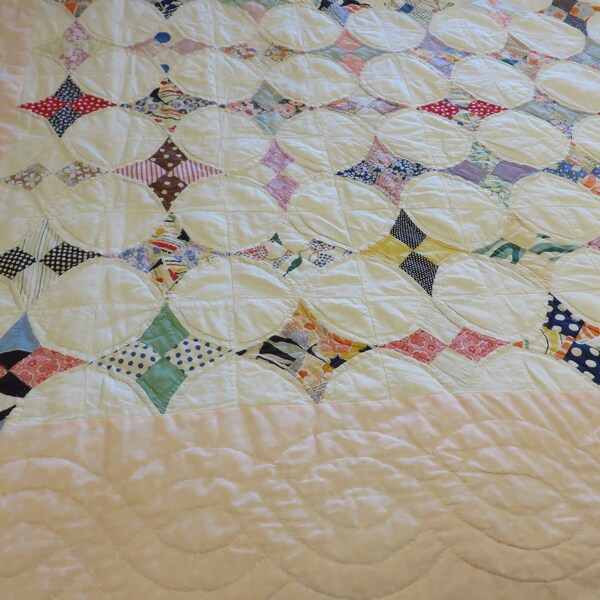 Hand Quilted STAR Quilt - All the Prints are FEED SACKS - Multi Colors  //  95" by 85" Large Size for a Vintage/antique Quilt