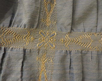 BED Covering - Bedspread, Antique Ruching - Green and Gold Ruched Fabric  //  Antique Bedspread  //  102" long x 76" wide, SEE all PHOTOS