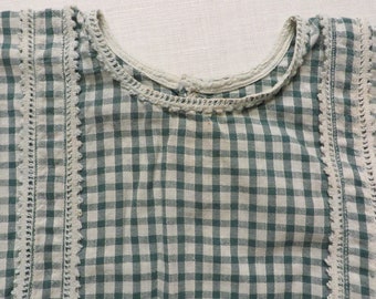 Vintage Gingham Green Girls DRESS  //  3/4 Sleeves, Snap Neck Closure, Crew Neck, Soft Cotton Fabric  //  About 3T, Homemade Dress