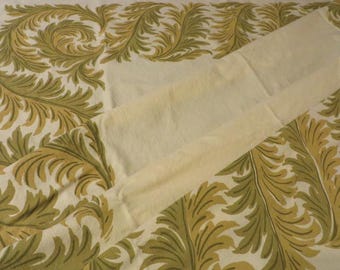 Vintage SIMTEX TABLECLOTH - Mid Century Tablecloth in Yellow, Gold, Olive - Cotton Fabric  49" x 45"   Vintage Kitchen Tablecloth, USA Made
