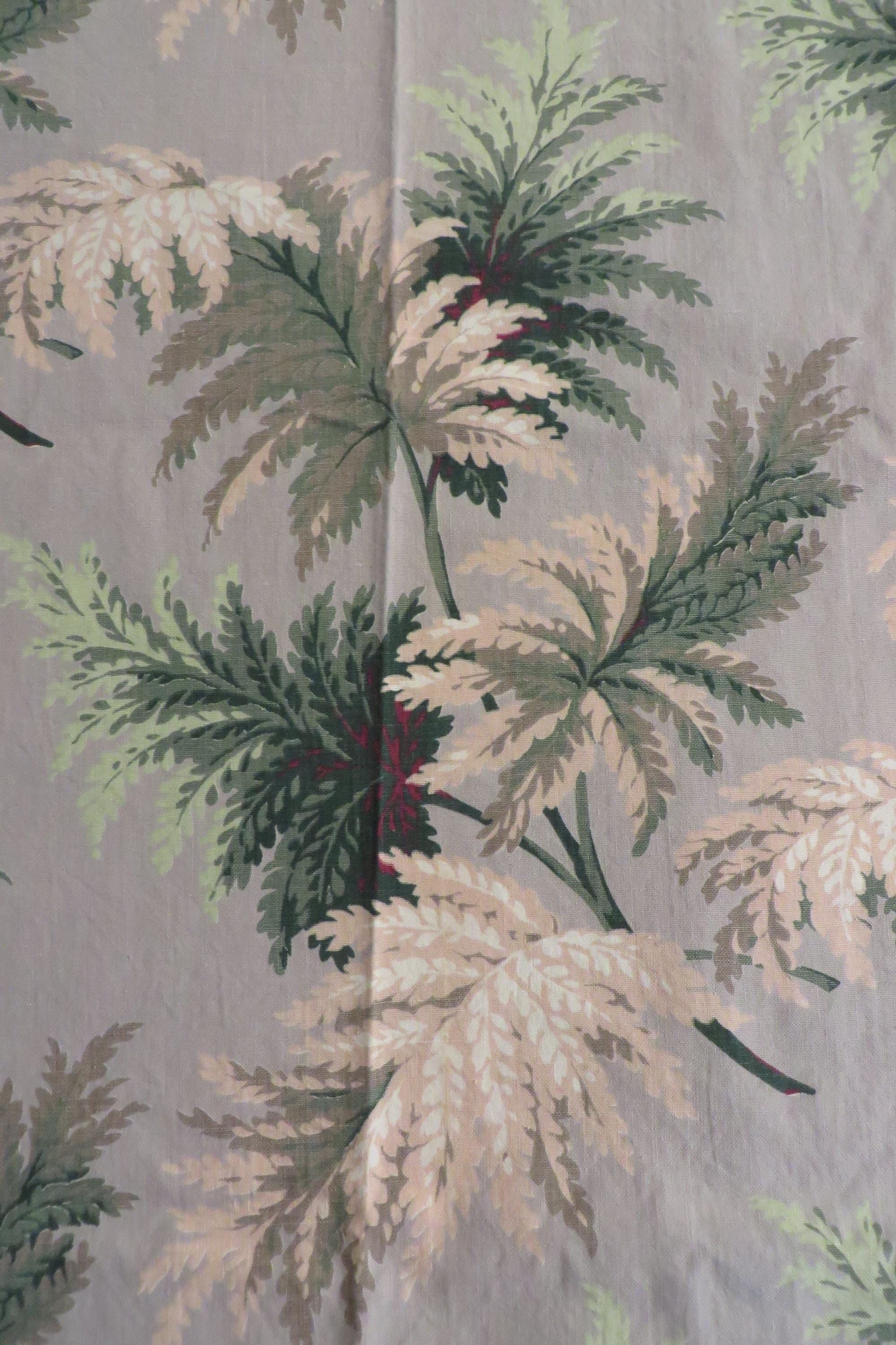Antique PURITAN FABRIC 4.5 YARDS, Width 48 inches  // Light Gray, Light Pink, Greens, Dark Red  //  Floral Cotton Print by Puritan