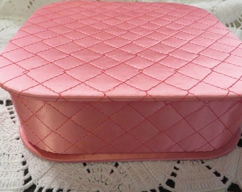 Lingerie Storage  //  Ladies Dresser Storage Box  //  Quilted Salmon PINK Color  //  Vintage Clothing Storage  // Square Box w/ attached Lid