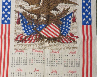 Serviette en lin « In CONGRESS, July 4, 1776 » // Serviette calendrier 1977 // American Eagle, Constitution et ROUGE, blanc et BLEU