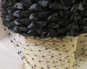 1950s Black Straw Pillbox Bow Hat - Etsy display picture 1