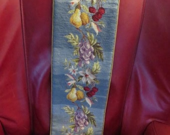 Antique BELL PULL Wool Needlepoint - Heavy Cast Iron Hanger/Base - Beautifully Handmade in Wool - Fruits, Cherries, Grapes, Pears