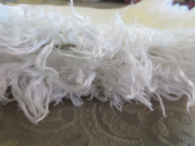 Set of Seven Napkins White on White Floral and Gridded Pattern Unique White Fringe 14 Square