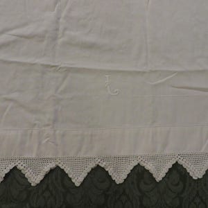 PillowCase - Monogrammed &quot;L&quot; Vintage, Cotton with Crocheted Lace Edging and Openwork-Cutwork  33&quot;  long x 21 1/2&quot; W  //  Vintage Bed Linens