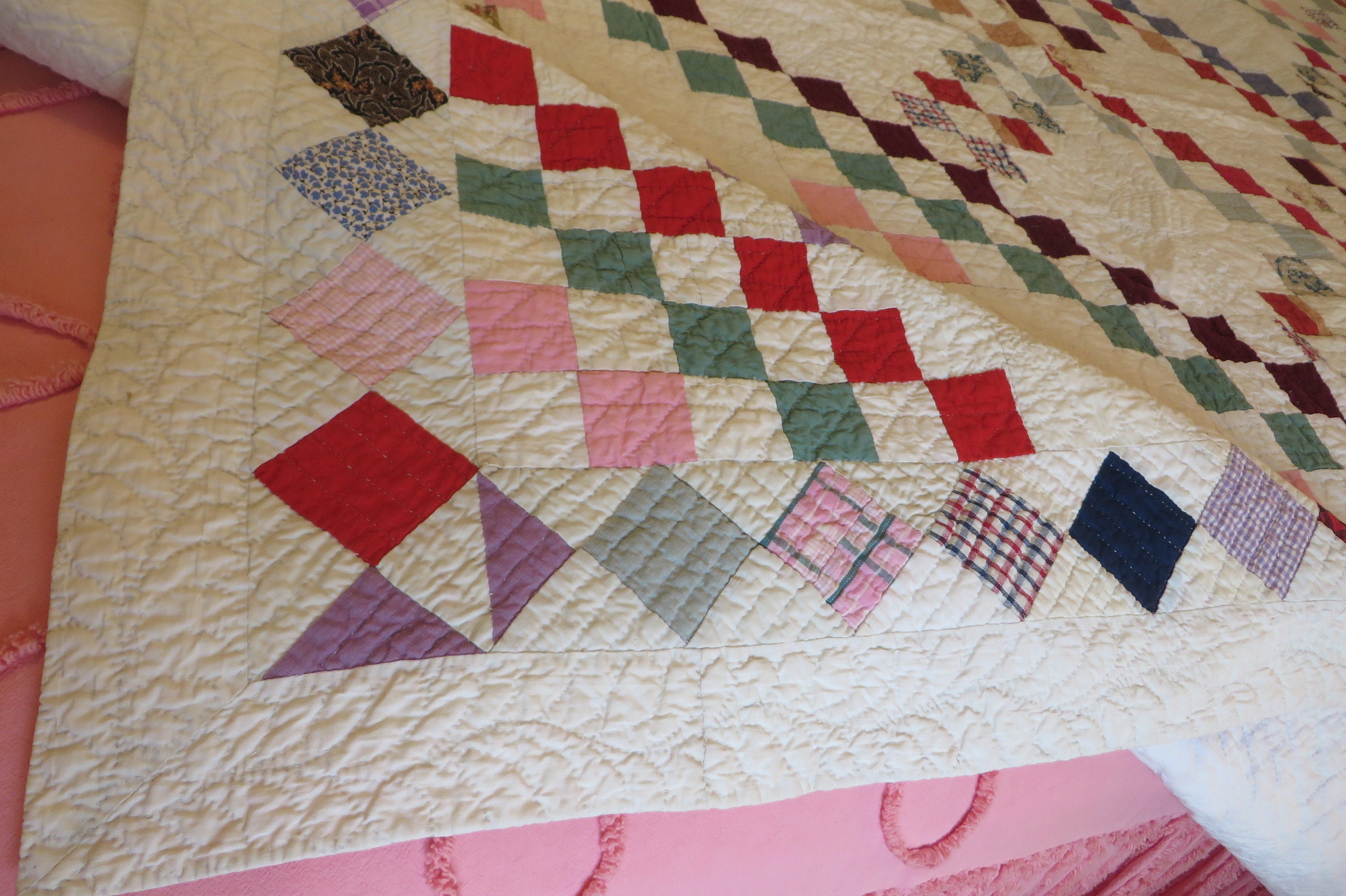 アンティークキルト ダブルアイリッシュチェーン レッド＆ホワイト