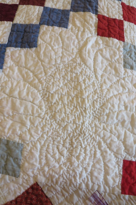 素晴らしいハンドキルティング、アンティークキルト、ダブルアイ