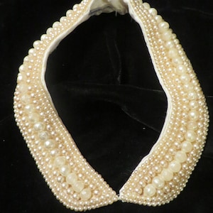 Antique Beaded Ladies Collar // Faux Pearls, Multi Sized Pearls, Hook & Eye Closure  //  Vintage Accessory  //  Adult Size