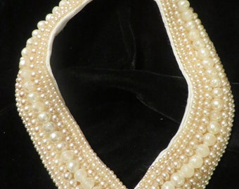 Antique Beaded Ladies Collar // Faux Pearls, Multi Sized Pearls, Hook & Eye Closure  //  Vintage Accessory  //  Adult Size