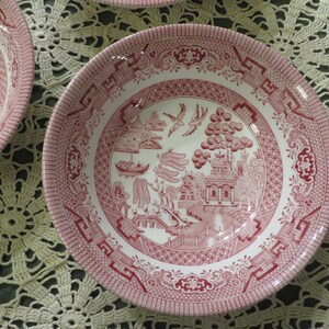 Vintage PINK WILLOW Small Bowls  //  Johnson Brothers, Made in England  // SET of 4  //  Top Diameter 6 1/8"