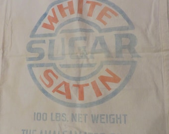 Antique SUGAR SACK "White Satin Sugar" from Ogden Utah - Quilt Backing - Vintage Grain Seed or Feed Sack - 100 lb sack