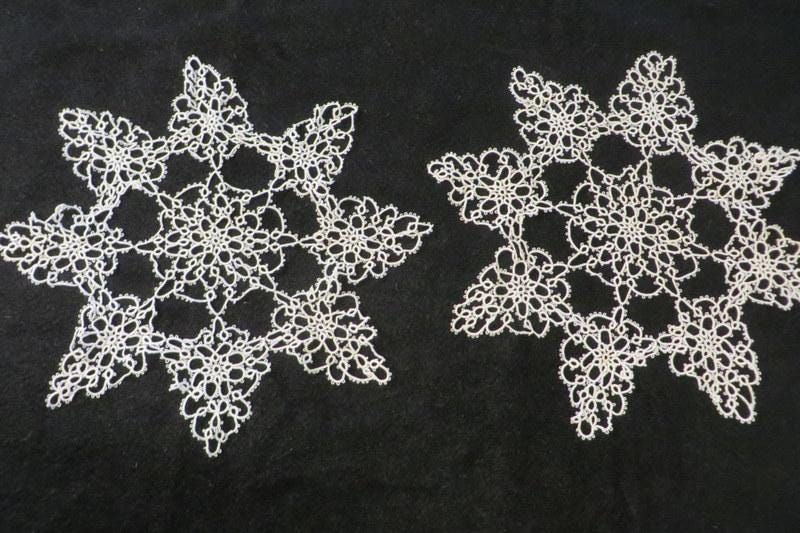 Pair HAND TATTED Doilies - White Doilies, Hand Tatting - Round 15" Diameter - Beautifully Handmade