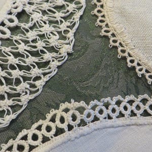 DOILIES, 3 All with Hand Tatting  //  2 Round Diameters 5&quot;, 6&quot; - Oval 12.5&quot; x 14&quot;  //  Handmade Lovely Vintage Pieces  //  Cottage Decor
