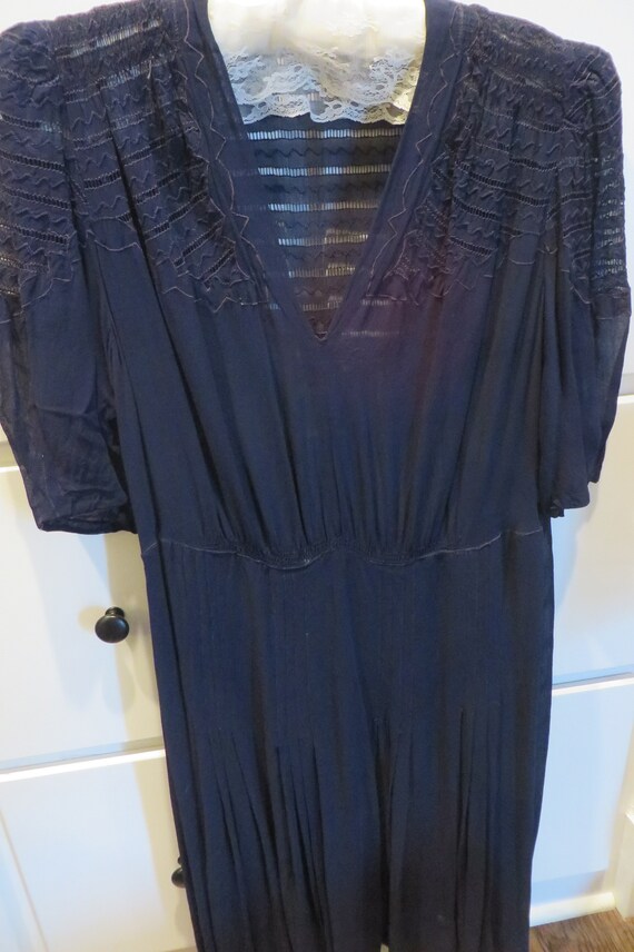 Vintage SHEER NAVY Blue DRESS - lacey Bodice and S