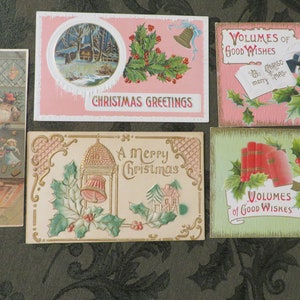 CARTES POSTALES DE NOËL antiques, États-Unis et allemands, ensemble de 5 // Circa début des années 1900 // Noël vintage // HOUX de Noël, Rose et Vert