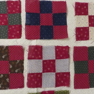 Antique Nine Patch Quilt Blocks  //  Very Old Cotton Prints, Circa Early 1900s  //  Vintage Quilt Blocks  //  Group of 7 Blocks, Hand Pieced