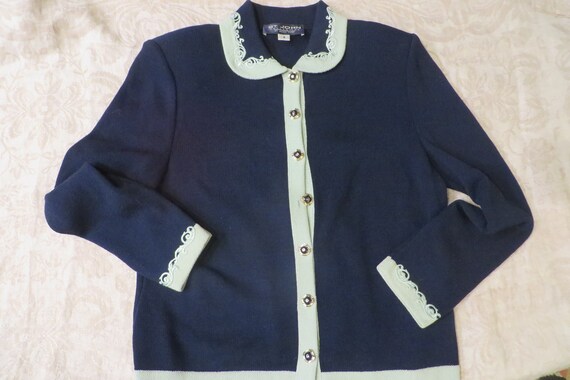 Vintage St. JOHNS Sweater  NAVY Blue and MINT Gre… - image 1