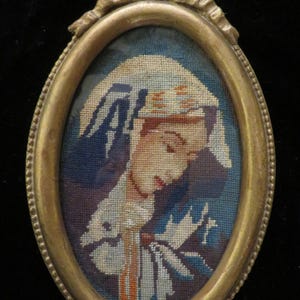 Antique Petit Point PICTURE, Antique OVAL Frame  //  Needlepoint Picture  //  Hand Stitched with the TINIEST of Stitches -- 6 3/4&quot; Tall