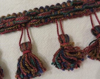 Antique/Vintage TRIM - Tassels  //  Warm Colors: Navy, Green, Brown, Dark Red  //  Vintage Tasseled Trim,  2 1/4&quot; Long  -  Sold by the Yard