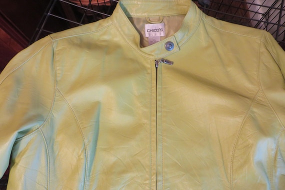 SOFT Leather JACKET, Green, Mandarin Snap Collar,… - image 1