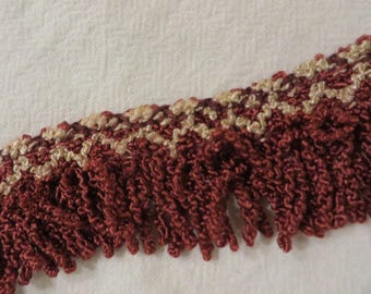 Antique/Vintage TRIM - Fringed Trim  //  Off white-Cream and Rust Color  //  1 1/4&quot; Long  //  Chenille Type Composition - Sold by the Yard