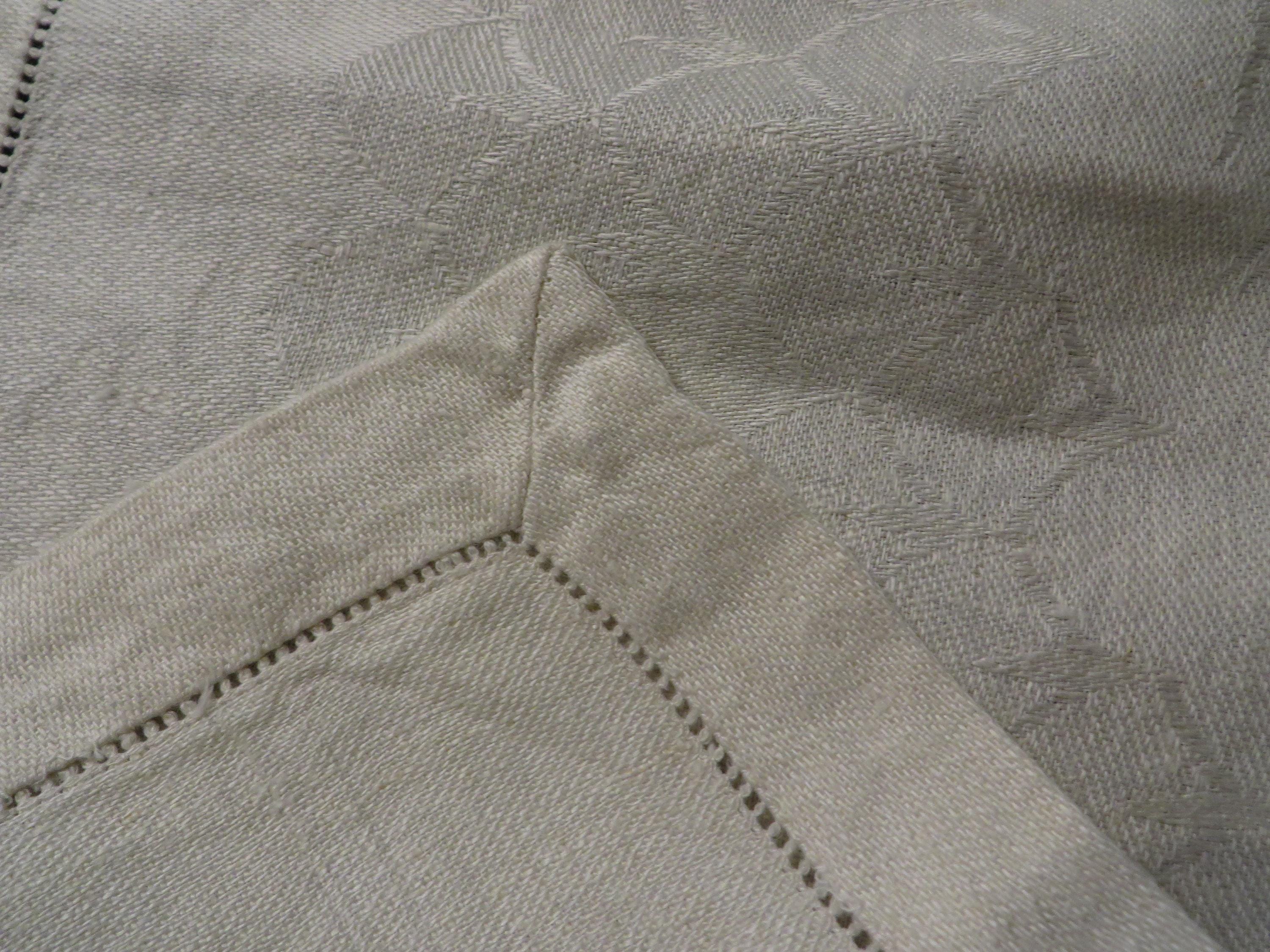White Linen DAMASK TABLECLOTH, Vintage with CROCUS Flowers
