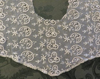 Antique LACE Bib Style Collar  //  Antique Netted Lace, Embroidered Lace, Open-Work Lace  //  14" Wide by 14 1/2" Long  //  Ecru Color