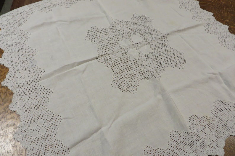 Linen And Lace Tablecloth Small Square Topper Cloth Image 0