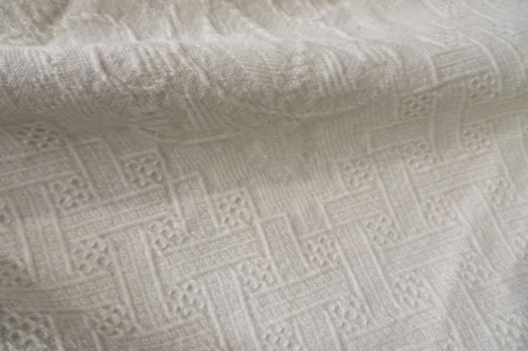 ヴィンテージ コットン ブランケット、織りホワイトコットン、美しい