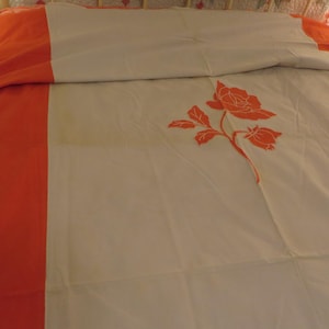 Bedspread - Bed Covering - Light Weight Cotton 104&quot; x 70&quot;  //  Vintage Coverlet  //  Summer Weight Bedspread - Coverlet Redish Orange & Gray