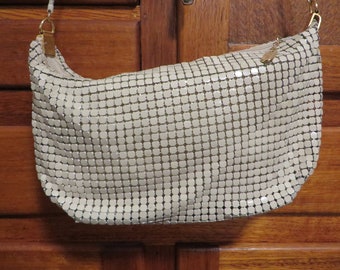 LYRELLA Vintage PURSE Handbag  //  Good Condition  //  Light Khaki Metal Mesh or Chain-Mail  //  11" Wide, 8" Tall  //  Made in Hong Kong