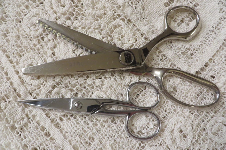 Vintage Gingher Sewing SCISSORS, Pinking Shears and Small Sewing Scissors // Sharp, Both Pairs Work Well // Vintage Scissors Pinking image 1