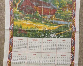 Vintage, 1973 LINEN Towel COVERED BRIDGE - 27" x 15 1/2" - Vintage Linen Towel for the Kitchen or Bath