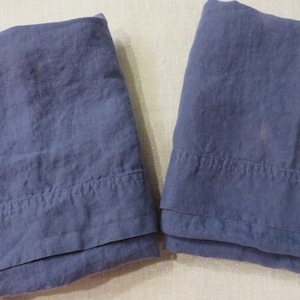 Vintage LINEN Pillowcases KING Size  //  36&quot; by 21&quot; wide - Queen or King Size  //  Vintage Pillowcases in Dusty Dark BLUE, Linen