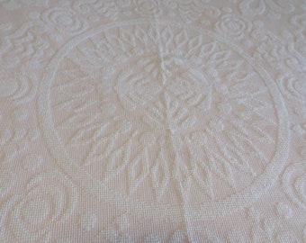 Cotton BEDSPREAD in PALE PINK  and White  //  White Fringe on 3 Sides  //  94" Wide, 112" Long - Full Or Queen Size