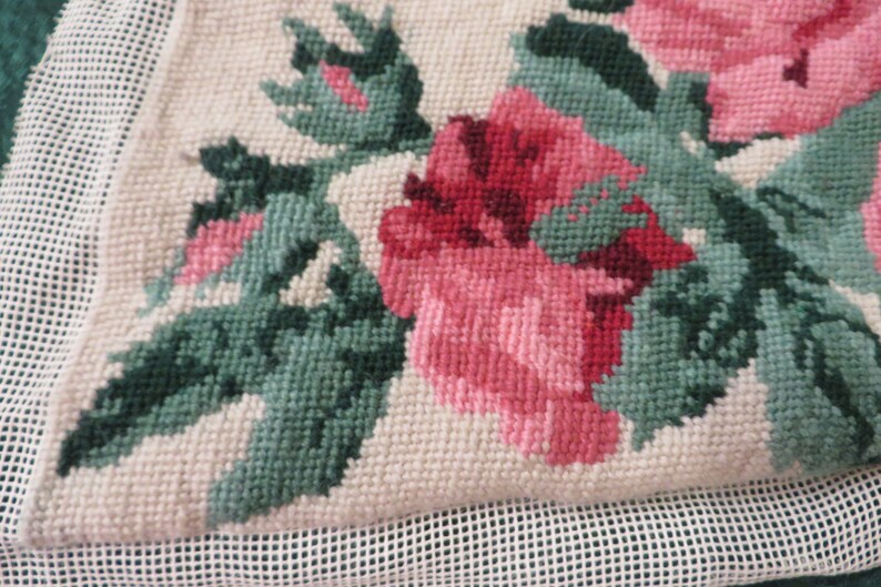 BEAUTIFUL Wool NEEDLEPOINT of ROSES // Pink Roses // Hand - Etsy