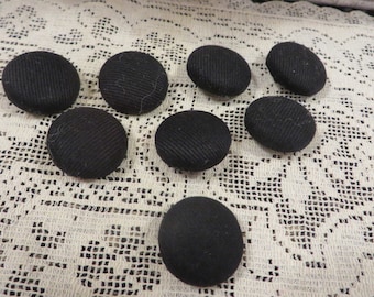 Fabric Covered BLACK BUTTONS  //  Shank Buttons, 3/4" Diameter  //  Group of 8  //  Black Textured Fabric