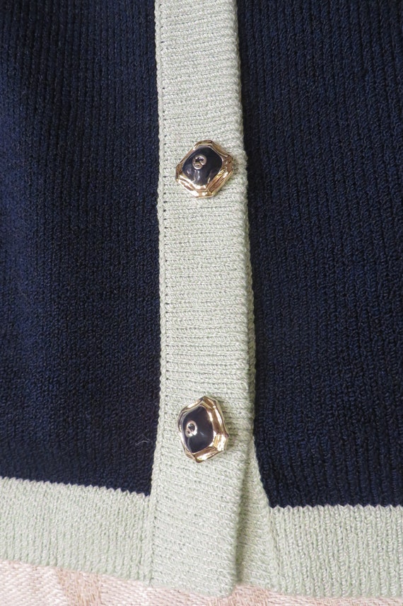 Vintage St. JOHNS Sweater  NAVY Blue and MINT Gre… - image 4