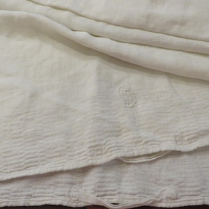 Antique/Vintage Soft LINEN TOWEL  //  Monogrammed &quot;GD&quot; for &quot;Gosh Darn&quot; I burned the Biscuits  37&quot; x 15 3/4&quot;  //  Tone-on-Tone Striped Linen