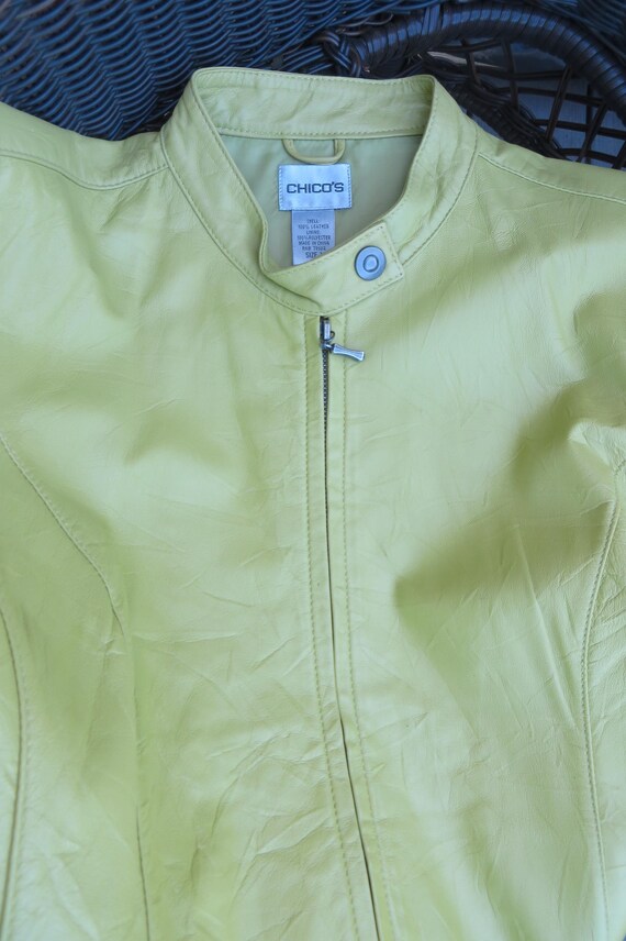 SOFT Leather JACKET, Green, Mandarin Snap Collar,… - image 2