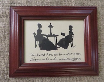 Antique SILHOUETTE of Two LADIES - Mother-In-Law, and Daughter-In-Law - Vintage Framed Silhouette