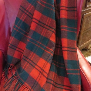 Vintage PENDLETON WOOL BLANKET  //  Lap Size, Throw  //  63" by 52"  //  Fringed on Two Sides  //  Vintage Wool Plaid Blanket, Red Green