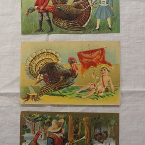 Antique THANKSGIVING POSTCARDS  //  Group of 3  //  Vintage Thanksgiving  //  Early 1900s  //  Embossed Postcards  //  Two Dated 1910