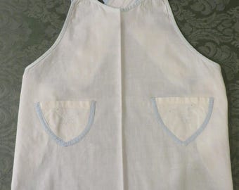 Vintage Youth Bib Apron: Embroidered Chicks, Cotton Muslin, Pink