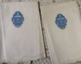 Vintage "HADSON" LINEN - COTTON Pillowcases, New Old Stock w/ Original Labels  //  31 1/2" Long x 20"  //  Scalloped Edges At Openings